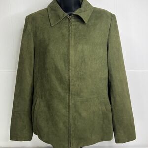 Worthington Women's Size 6 Olive‎ Green Faux Suede Jacket - Zip Front- Lined